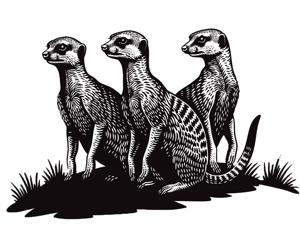 Three illustrated meerkats